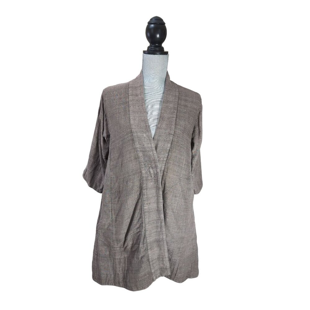 Yasmine‎ Rana Silk Jacket Womens S Brown 3/4 Sleeve Lagenlook Artsy Natural Boho